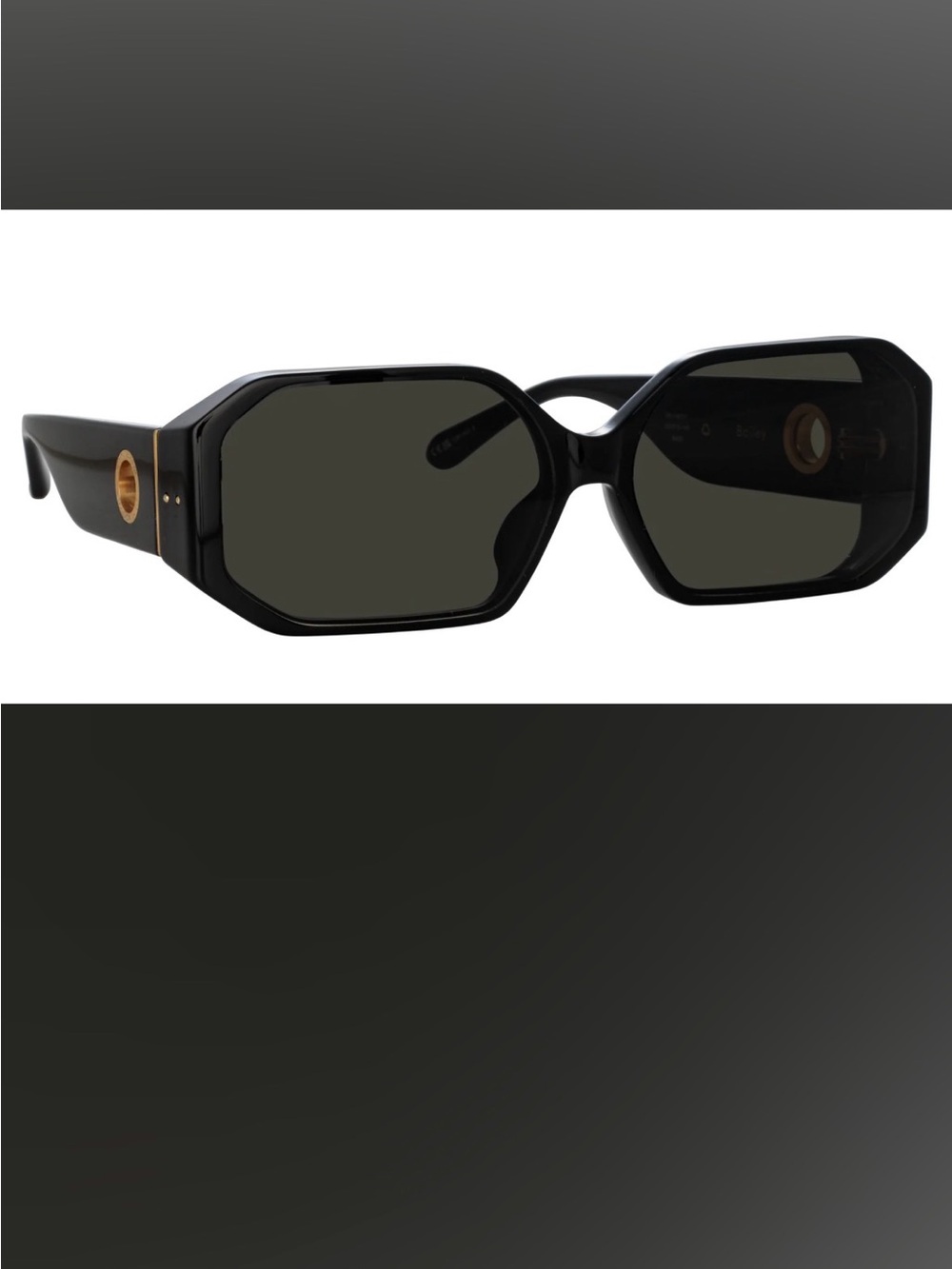 Linda Farrow Black Geometric Sunglasses with Gold Detail